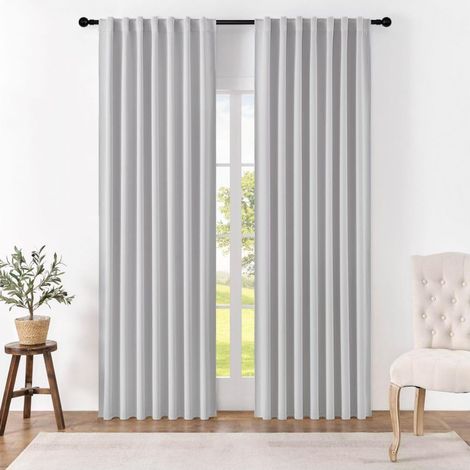 Rideau Occultant Thermique à Pattes Cachées Gris Blanc 117x228cm 2 Pièces, Rideaux Thermiques Isolants Anti Foid et Chaleur Anti Bruit Anti UV pour Salon Chambre Balcon (1/5)