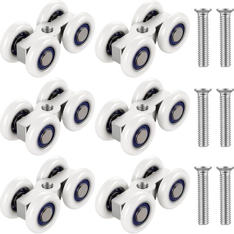 Lot de 6 Roulette Porte Coulissante Douche, Ø 22 mm Roulette Porte de Douche avec vis, Glissement Silencieux, pour Salle de Bain, Cuisine, Baie Vitrée, Placard et Intérieur (1/5)