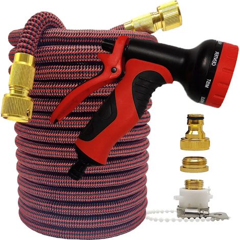 Tuyau d'arrosage haute pression (2,5 à 30 mètres) extensible et flexible avec pistolet intégré (1 à 25 pieds) pour l'irrigation de jardin et de ferme, le lavage de voiture et l'utilisation comme pisto (1/5)