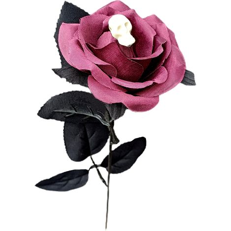 Rose artificielle d'Halloween avec crâne - Rose rouge avec crâne (1/5)