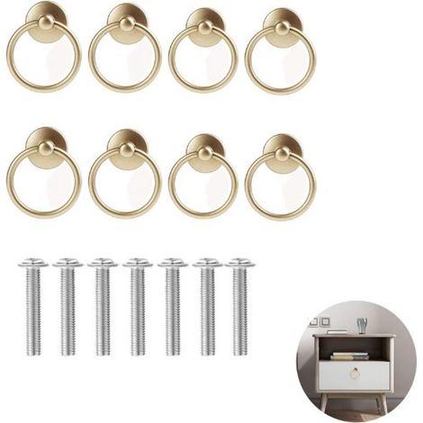 Lot de 8 poignées en laiton antique à anneau, poignées à trou unique à anneau rond, adaptées aux armoires de porte, coiffeuses, commodes à tiroirs (1/5)