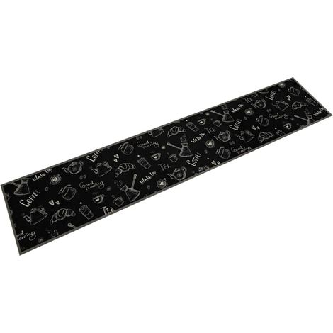 Küchenteppich Waschbar Morgen Schwarz 60x300 cm Samt