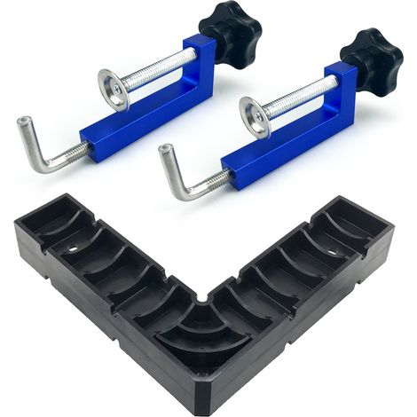 Équerre de serrage bleue pour le travail du bois Ensemble de fixation et de perçage pour cadres photo à angle droit, outils d'installation pour le travail du bois à positionnement rapide à 90 degrés (1/5)