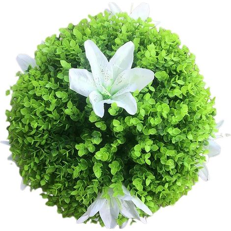 Sollbry Boules Topiaires Artificielles, Simulation De Lys,Fleur en Fleurs, Boules d'herbe Suspendues, Feuilles Vertes,pour Mariage,Balcon,Décoration De Jardin (1/5)