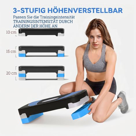 Aerobic Stepper 3 niveaux réglable en hauteur 80 x 31 x 20 cm Noir + Bleu clair + Gris (1/5)