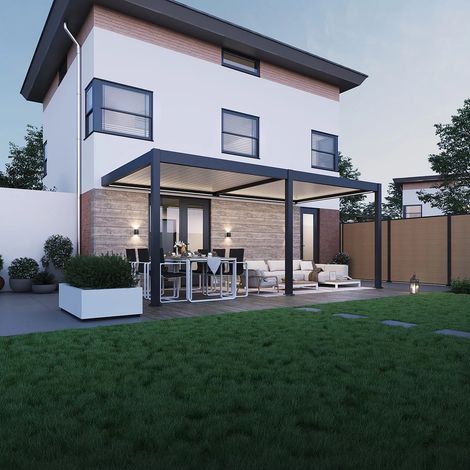 Pergola bioclimatique adossée 3x6m en anthracite et beige - LENOX (1/3)