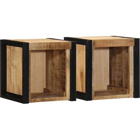 vidaXL Mesitas de noche 2 piezas 40x35x40cm madera maciza rugosa mango (1/5)