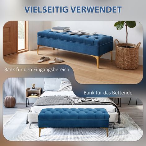 Banc de rangement bleu velours avec pieds surélevés, banquette coiffeuse pour chambre à coucher (1/5)