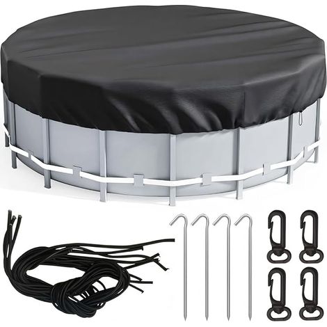 Pool Cover 420D Round Waterproof Pool Cover with Drawstring and Ground Studs, Windproof and Sun Protection for Inflatable Pools, Bathtubs, Trampolines (185 in) (1/5)