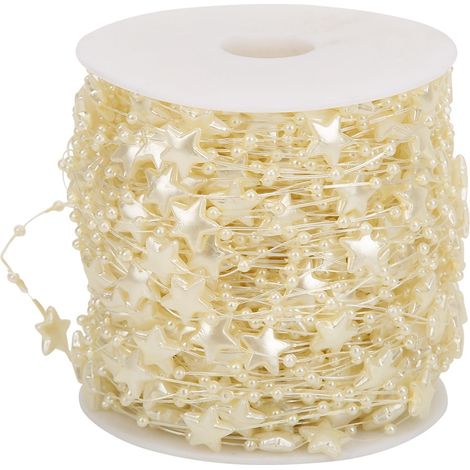60m guirlande perles fausses perles étoile à cinq branches DIY décoration sapin Noël accessoires bouquet beige (1/5)