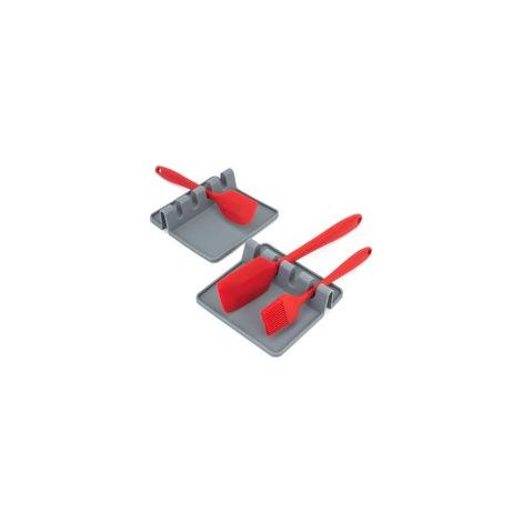 Lot de 2 repose-ustensiles de cuisine avec tapis d'égouttement - Porte-cuillère en silicone pour plaque de cuisson et comptoir, résistant à la chaleur, sans BPA, plateau antidérapant pour cuillères (1/5)