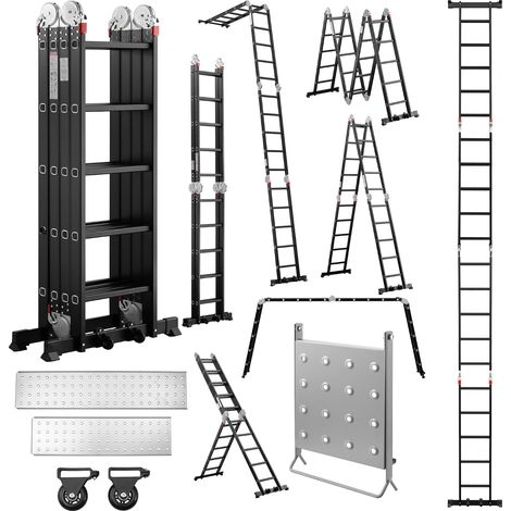 Teeno – Échelle pliante multifonction 7 en 1 5,8 m – Aluminium aéronautique – Charge 150 kg – 4x5 marches – 2 plateformes – Pieds antidérapants – Roues amovibles (1/5)