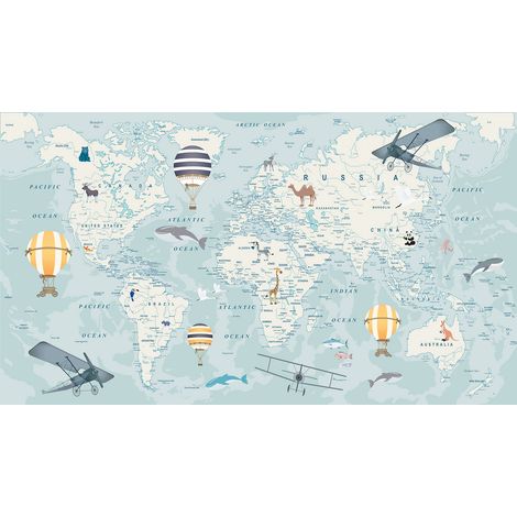 Papier peint panoramique Enfants - Carte du Monde Enfant - 451 cm x 255 cm (1/2)
