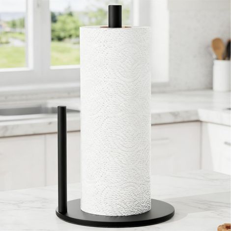 1 Support papier essuie-tout, acier inoxydable, finition noire mate, base lestée, cuisine (1/5)