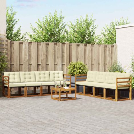 vidaXL Conjunto de sofás de exterior 9 uds. Natural y Crema (1/5)