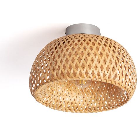 – Plafonnier en bambou Kea naturel – Dimensions 160mm x Ø300mm – Ampoule E27 – Protection IP20 pour intérieur (1/5)