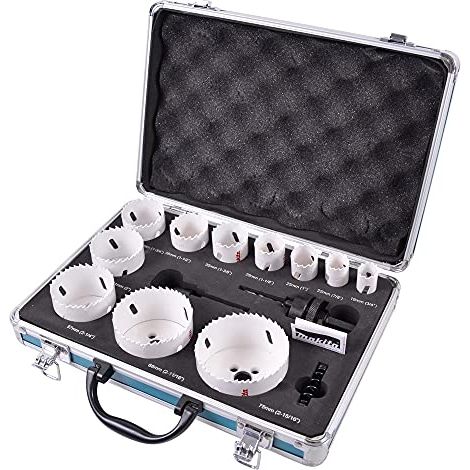 Makita D-47298 Kit seghe a tazza 14 parti 19 mm, 22 mm, 25 mm, 29 mm, 35 mm, 38 mm, 44 mm, 51 mm, 57 mm, 68 mm, 75 mm 1