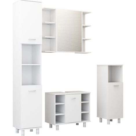 Maison Exclusive - 4-tlg. Badmöbel-Set Weiß Holzwerkstoff