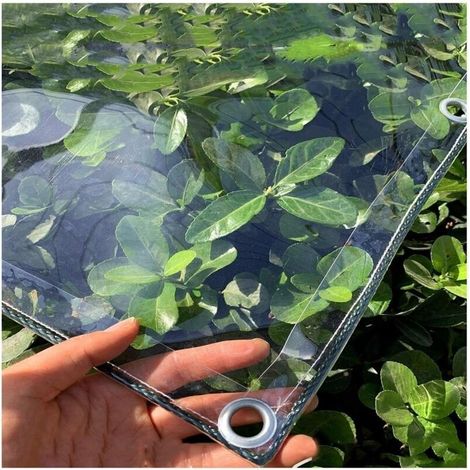 Bâche transparente avec œillets, bâche en PVC transparent de 0,3 mm, imperméable et polyvalente, idéale pour la protection des plantes, les tonnelles et les barbecues d'extérieur (Dimensions : 1 x 2 m