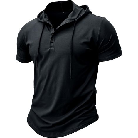 Sport Short Sleeve Hoodie Men Fashion Training Fitness Pullover Hoodie Button Muscle Fit Summer Sweatshirt Light Hip Hop Running Boxing Trekking Sport T – Hooded Shirt (1/5)