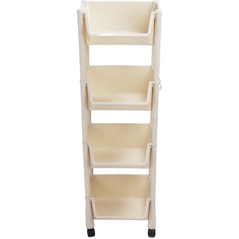 Étagère verticale mobile en polypropylène facile à installer, chariot utilitaire coulissant à 4 niveaux avec roulettes, idéal pour le bureau et la salle de bain. Gain de place garanti. (1/5)
