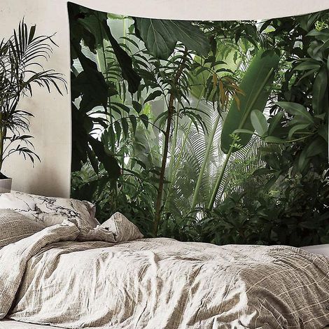 Tapisserie murale décorative pour chambre à coucher - Forêt tropicale, nature, plantes vertes écologiques - Grand format 200 x 150 cm - Papier peint en tissu - Tapisserie murale esthétique - Panorama (1/4)