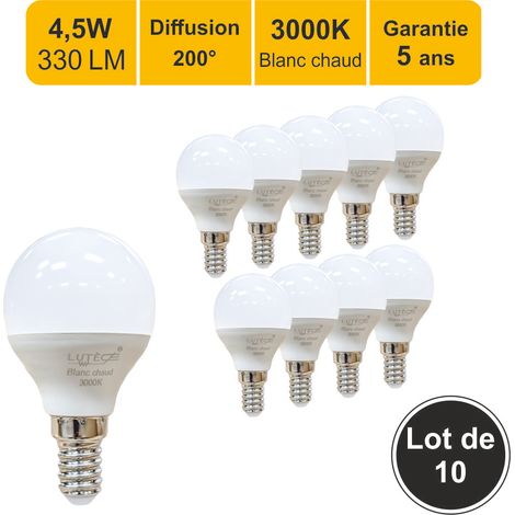 [JAMAIS UTILISÉ] Lot de 10 ampoules LED E14 4,5W 330Lm 3000K - garantie 5 ans