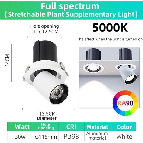 Lampes de croissance pour plantes (30 W 5000 K, puce LED) Lampe de croissance pour plantes à spectre complet, tube spot intégré, angle réglable, imitation de lumière solaire, pour une croissance optim (1/5)
