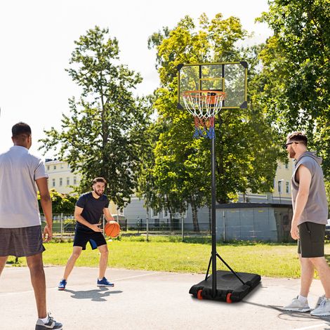 Canasta de Baloncesto con Altura Ajustable 178-208 cm Ruedas y Base Rellenable para +6 Años 75x56x210-240 cm Amarillo y Negro (1/5)