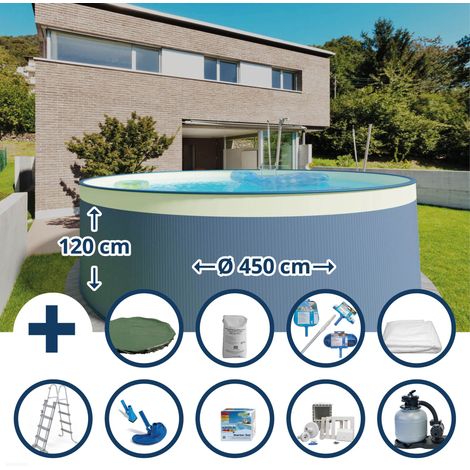 Stahlwandpool Set (10-teilig) hoch rund 450 x 120 cm, Stahl 0,4 mm anthrazit Folie 0,3 mm sand (1/5)