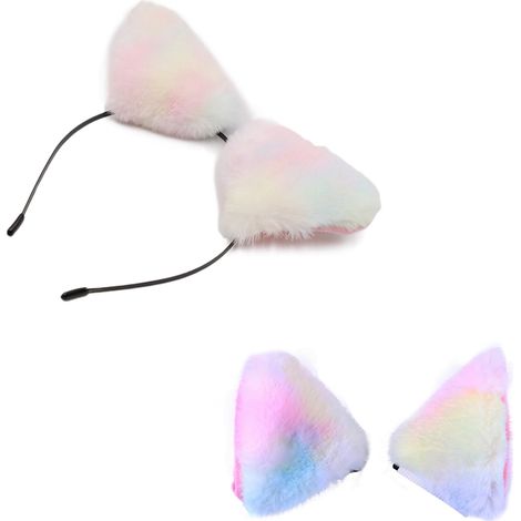 Lot de 2 accessoires cheveux chat en peluche coloré, pinces et serre-tête décoratifs bijoux (4) (1/3)