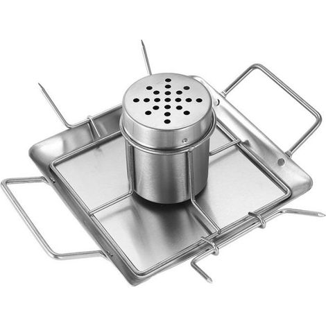 1 Support rôtissoire poulet canette, Acier inoxydable, 4 piques légumes, Barbecue four fumoir (1/4)
