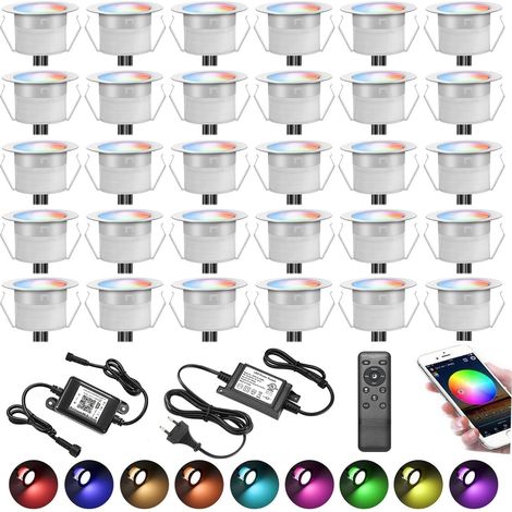 Lot de 30 Spots LED Encastrables Extérieur WiFi RGB + Blanc Chaud, Ø31mm Projecteur de Sol Intelligent IP67 Dimmable, pour Terrasse Jardin Escalier (1/5)
