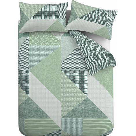 Catherine Lansfield Larsson Geo - Set copripiumino matrimoniale reversibile con federa, colore: verde (1/4)