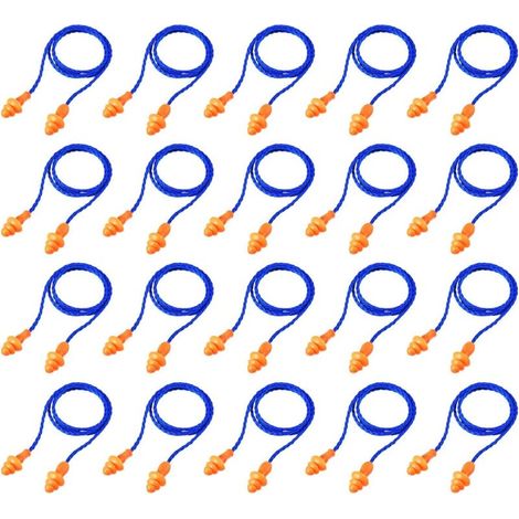 SABIR 20 Paires Bouchons d'Oreilles avec Corde Bouchons d'Oreilles en Silicone Réutilisables avec Corde Bouchons d'Oreilles Antibruit pour la Protection Auditive Pendant le Sommeil, Bleu (1/5)
