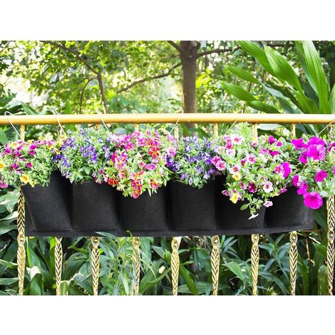 Sac de Plantation Vertical, Jardin Sac à Plantes Mural Jardinière Suspendue Balcon Pot à Suspendre Intérieur Extérieur Fleur 6 Poches (Noir)-Fei Yu (1/5)