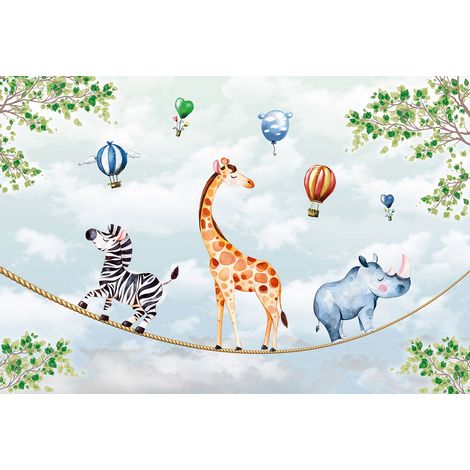Papier peint panoramique Enfants - Animaux de la Jungle - 130 cm x 88 cm (1/2)