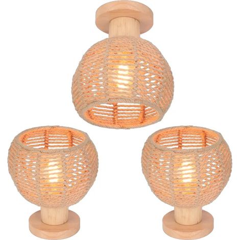Lot de 3 Plafonnier Vintage,Ø20CM Plafonnier en Corde de Chanvre Industrielle Lustre Luminaire pour Salon Chambre (1/5)