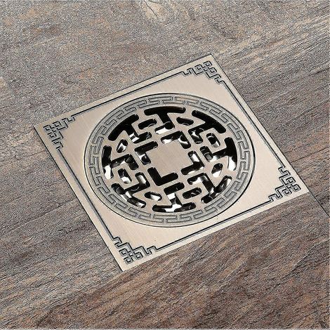 Bonde de douche carrée en laiton, 25 x 25 cm, style antique, anti-odeurs. (1/5)