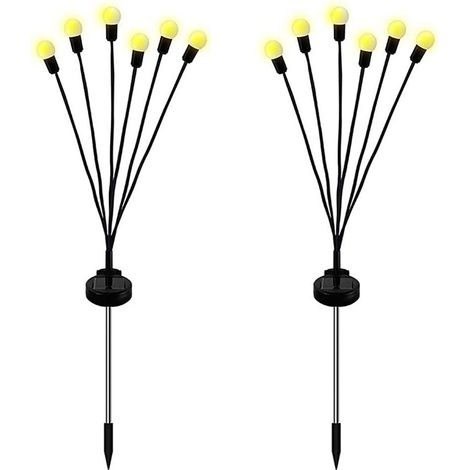 Lot de 2 lampes solaires LED suspendues, guirlandes lumineuses d'extérieur effet lucioles, lampes solaires pour terrasse, lampes à piquer pour jardin, allée, pelouse et terrasse. (1/5)