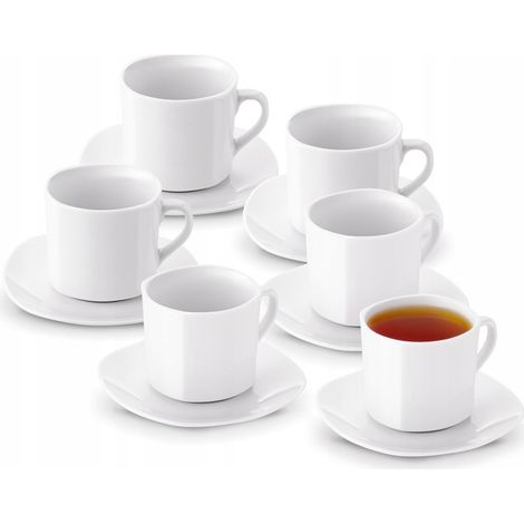 Tadar Porzellan-Kaffee- und Teetassen-Set mit Untertassen, 6 x 220 ml