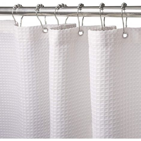 Rideau de douche gaufré avec anneau en métal rideau de douche baignoire tissu résistant à la moisissure rideau de salle de bain robuste pour baignoire douche, ourlet lesté - 180 x 180 cm (blanc) (1/5)