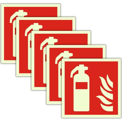 Lot de 5 panneaux extincteur (15 x 15 cm, 3 mm d'épaisseur), alternative aux panneaux d'extincteur, plaque de protection incendie, protection UV pour l'intérieur et l'extérieur. (1/5)