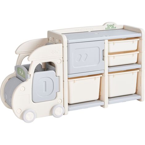 Toy Storage Oragnizer Beige Synthetic Material Kids' Plastic Truck Cabinet with Bins Shelves BULLI (1/5)
