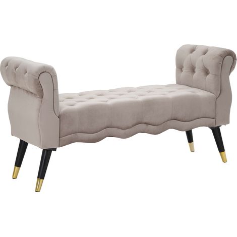 Panca Humahu, in Velluto, con Braccioli e Dettagli Dorati, Materiale Struttura in Tessuto, Colore Seduta Grigio, 120x40x60h cm Grigio