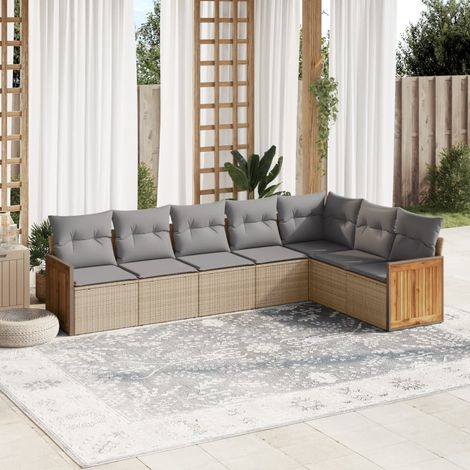 Set sofás de jardín 7 piezas y cojines ratán sintético beige vidaXL (1/5)