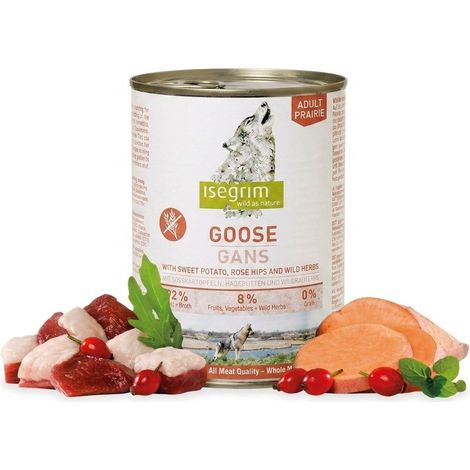 Isegrim Premium Nassfutter für ausgewachsene Hunde, Dose Gans, Süßkartoffel, Hagebutte, 800 g
