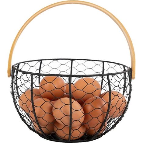 Eierkorb aus Draht im Landhausstil mit Holzgriff, Vintage-Stil, zum Sammeln frischer Eier. (1/5)