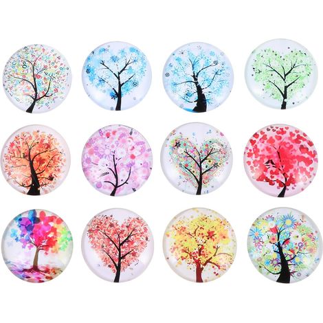 Lot de 12 Aimants Décoratifs en Verre Arbre pour Réfrigérateur et Climatiseur, Effet Décoratif Coloré Fonction Maintien de Notes, pour Décoration Maison ou Bureau (1/5)