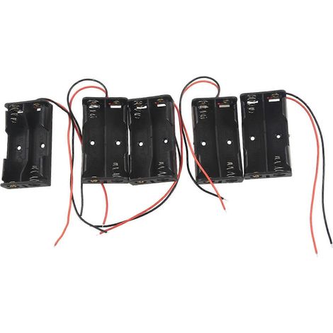 5 Pcs Boîtier Noir pour 2 Piles AA 1,5V avec Fils de Connexion (1/5)